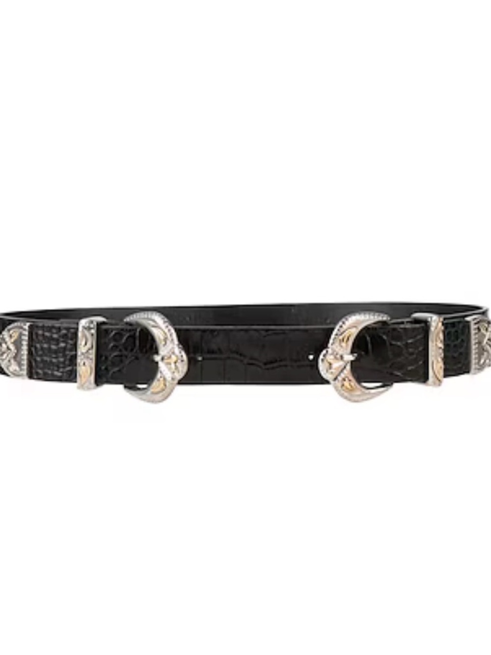 Maje Black Croc-Embossed Leather Belt with Two-Tone Western Buckles SIZE M